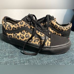 CUSTOM NWOT Black Leopard Old School Vans size 8.5.   Skate Punk  ModCloth retro